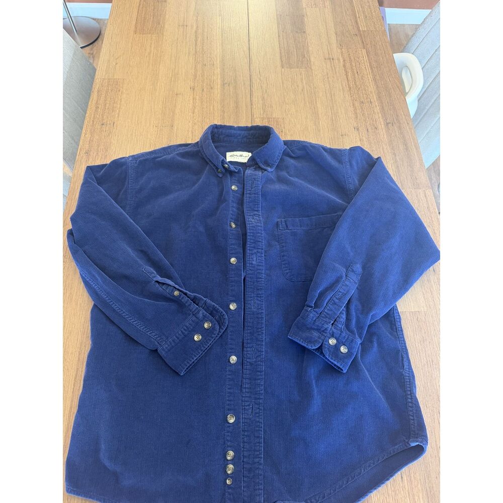 Eddie Bauer Corduroy Shirt Mens Medium Blue Long Sleeve Button Down Cotton Shack